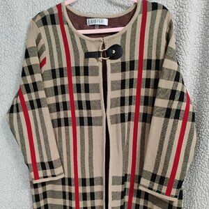 Kasper Plaid Cardigan Duster with Buckle Neck Closure Size 1X